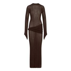 Aya Muse Steren Metallic Ribbed Gown Chocolate Brown - XS